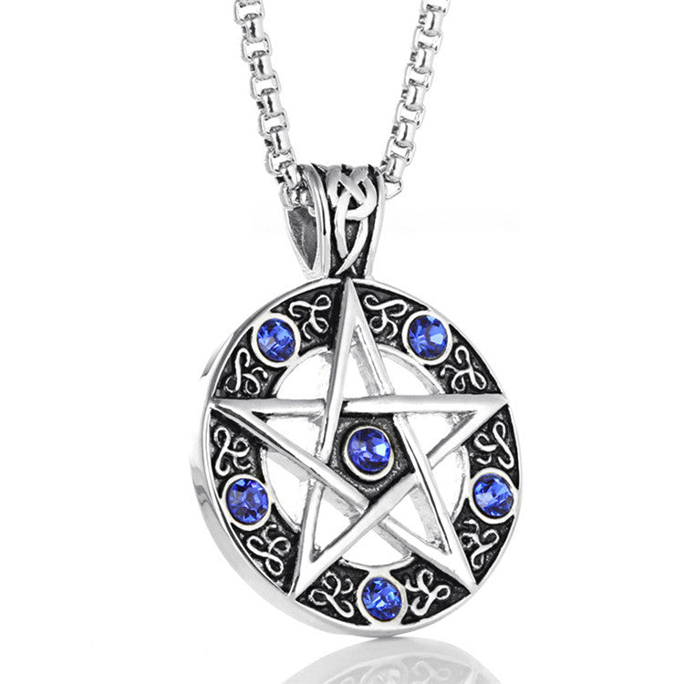 Planderful Everyday Genie Titanium Steel Pentagram Pendant with Violet Crystal Necklace