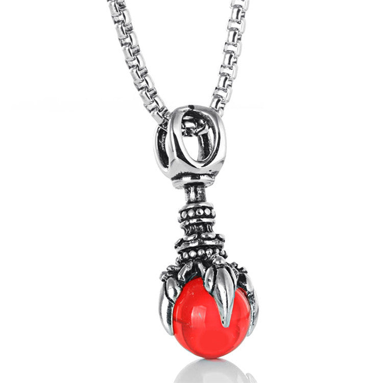 Titanium Steel Men's Pendant Featuring a Monster Dragon Claw with Gemstone Stone - European & American Trendsetter