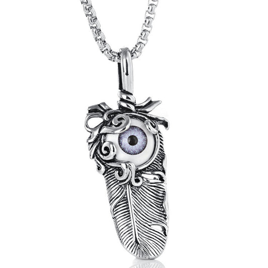 Engraved Feather Eye Pendant in Titanium Steel - Retro Trendy Men's Jewelry Directly from Manufacturer