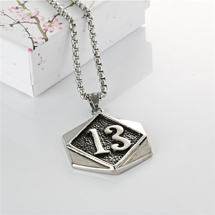Stylish Titanium Steel Number 13 Pendant for Men - Retro European and American Trend