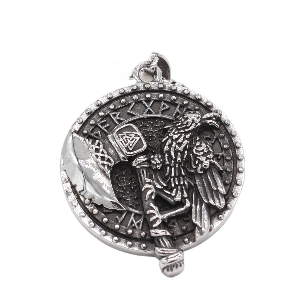 Planderful Viking Rune Pendant Titanium Steel Crow Axe For Men Unisex Protection Charm