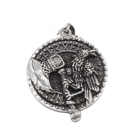 Planderful Viking Rune Pendant Titanium Steel Crow Axe For Men Unisex Protection Charm