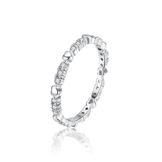 Simple Silver Heart Ring with Micro-inlaid Zircon - Sweet Jewelry for Women