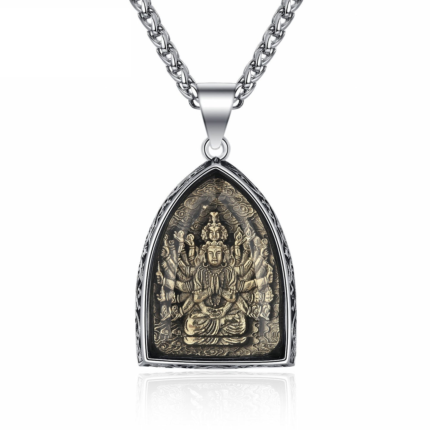 Steel Necklace – Elegant Chinese Buddha Amulet Pendant With Eight Guardian Deities
