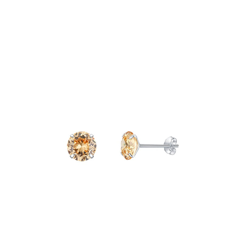 925 Sterling Silver Champagne Zircon Stud Earrings