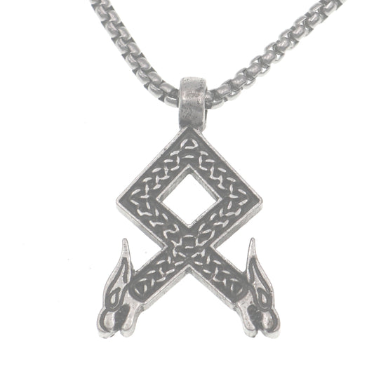 Nordic Wolf Head Rune Necklace with Titanium Steel Box Chain for Men