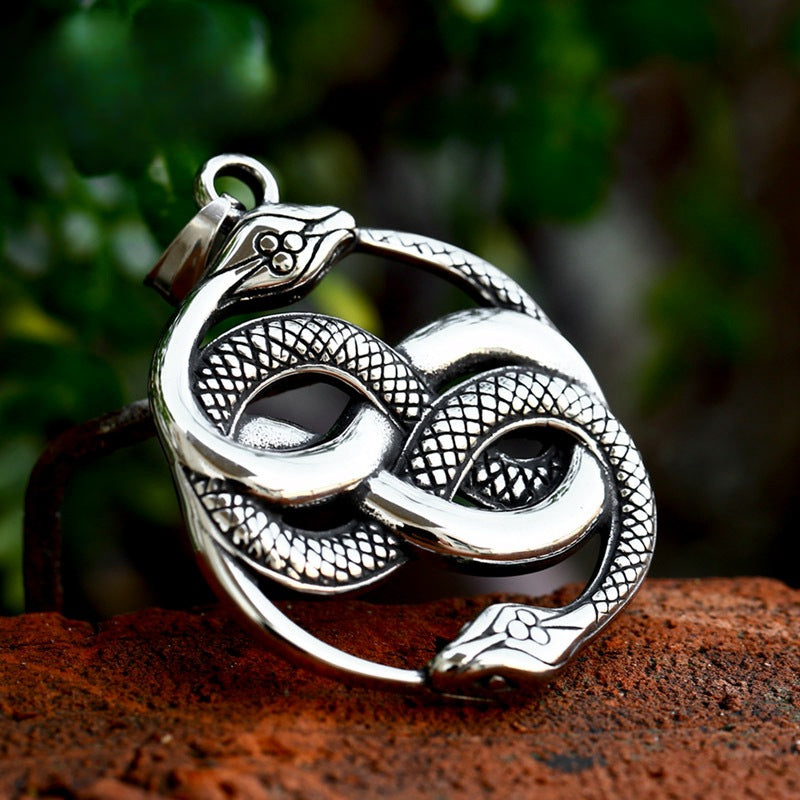 Retro Double-Headed Snake Titanium Steel Pendant for Men – Wholesale Stainless Steel Ouroboros Jewelry