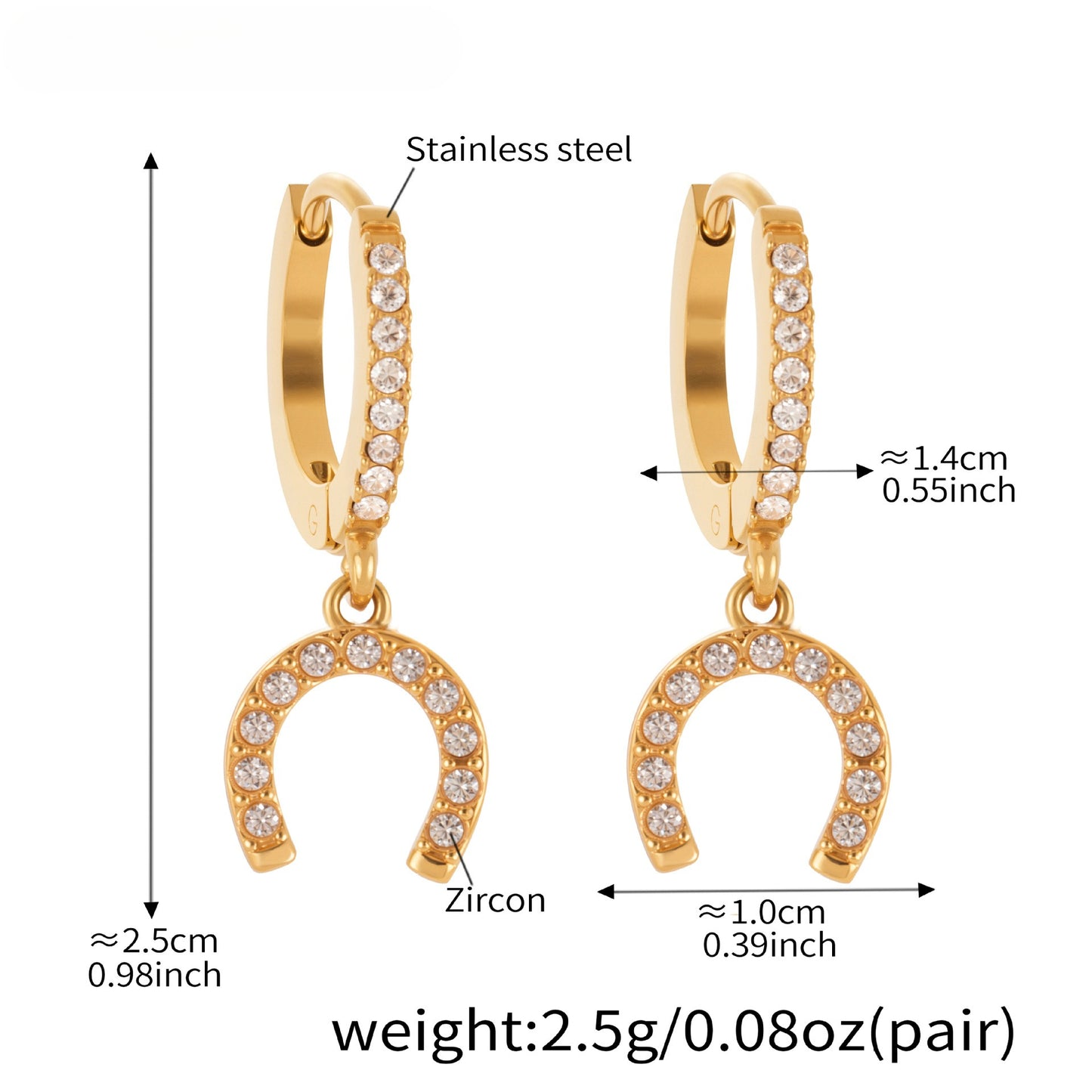 Planderful Zircon Horseshoe Earrings For Her Gold Plated