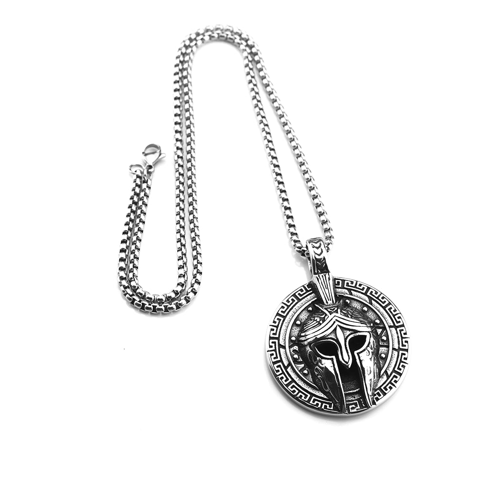 European And American Retro Stainless Steel Men's Pendant Spartan Mask Necklace