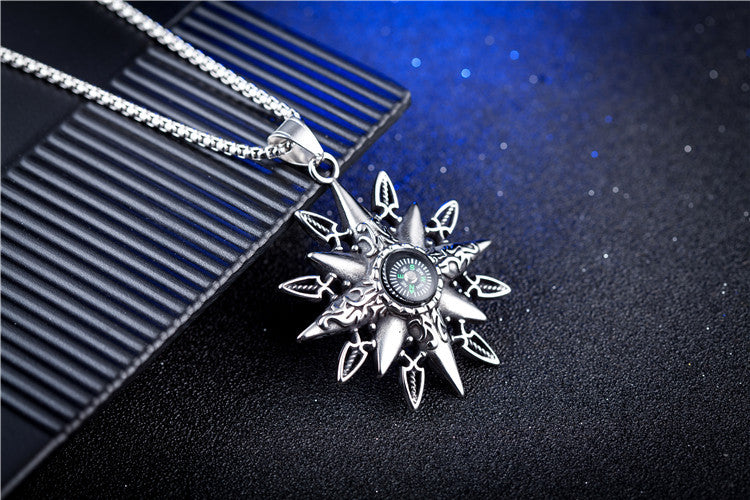 Planderful Everyday Genie Compass Pendant Necklace Stainless Steel Unisex Outdoor Accessory