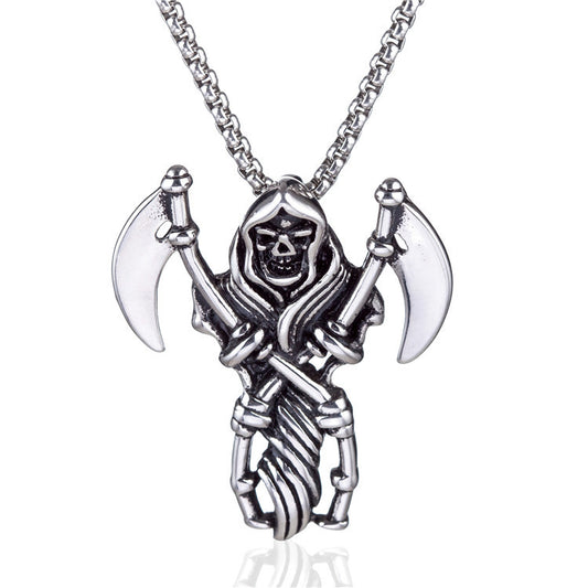 Halloween Sickle Skull Titanium Steel Necklace for Men