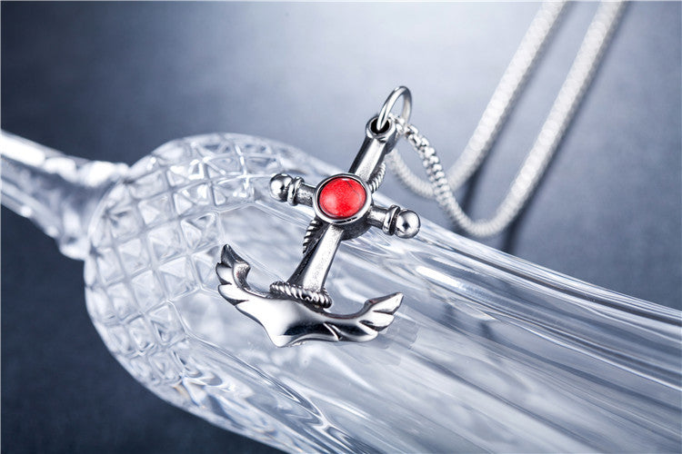 Planderful Turquoise Anchor Necklace Titanium Steel Pendant For Men Unisex Protection Charm