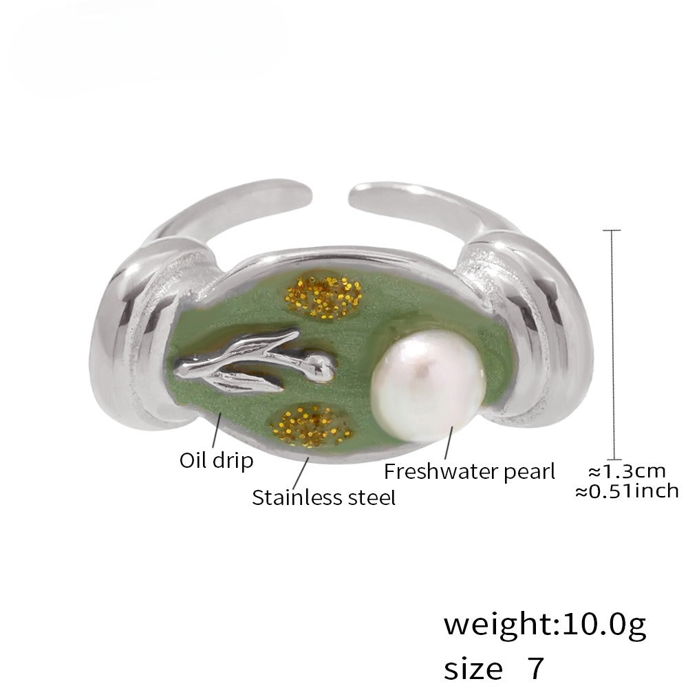 Planderful Pearl Embossed Stainless Steel Ring Size 7 Women