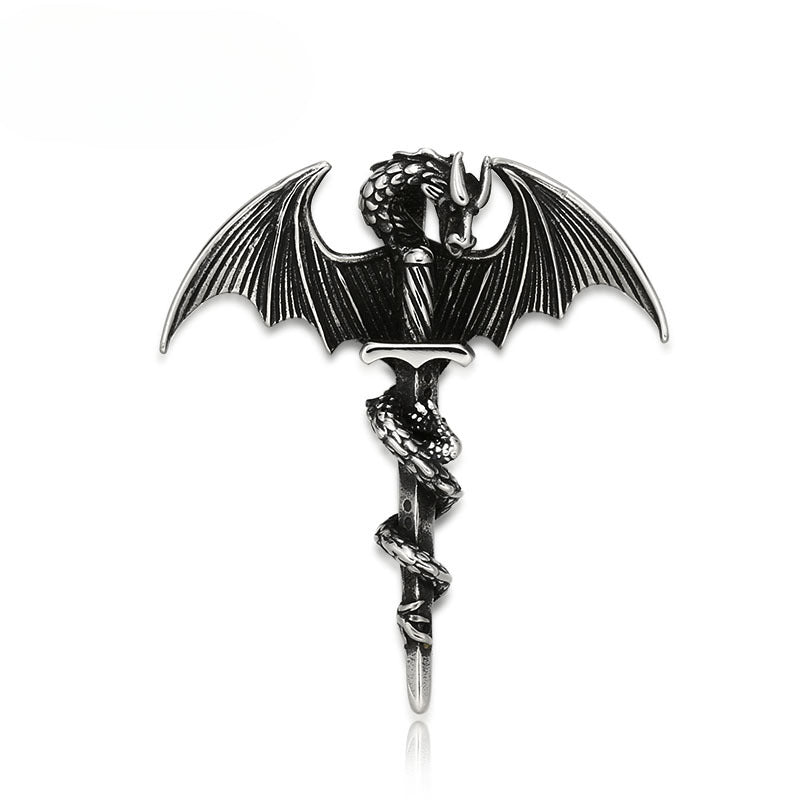 Gothic Dragon Titanium Steel Pendant for Men - Retro Thai Silver Inspired Jewelry