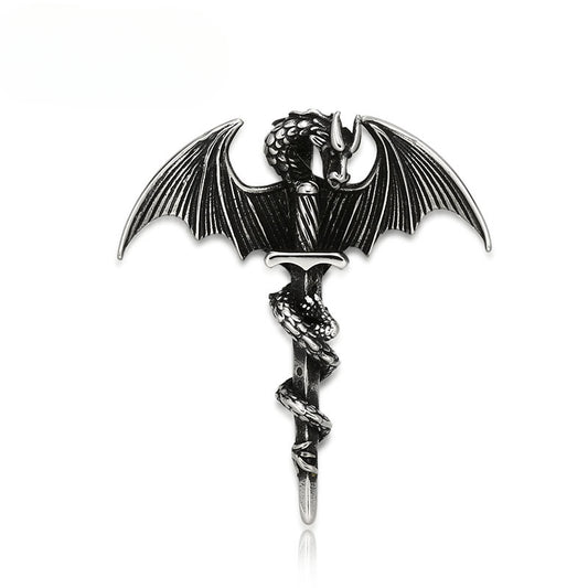 Gothic Dragon Titanium Steel Pendant for Men - Retro Thai Silver Inspired Jewelry