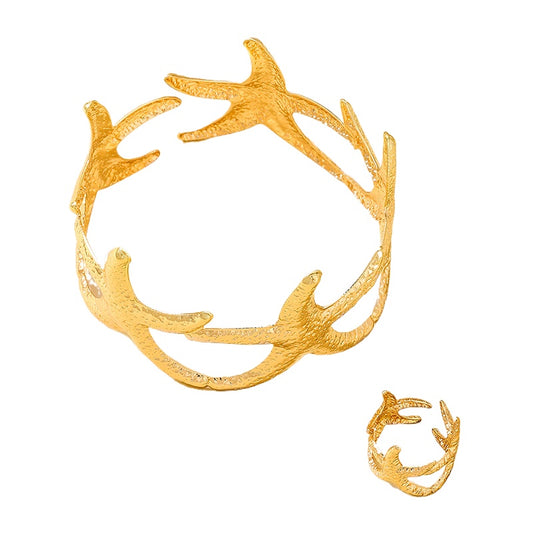 Fashionable Ocean Style Starfish Bracelet Ring Set for Women