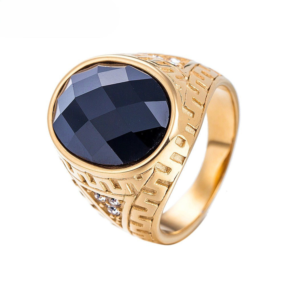 Planderful Gold Plated Retro Zircon Titanium Steel Ring For Unisex Protection Statement