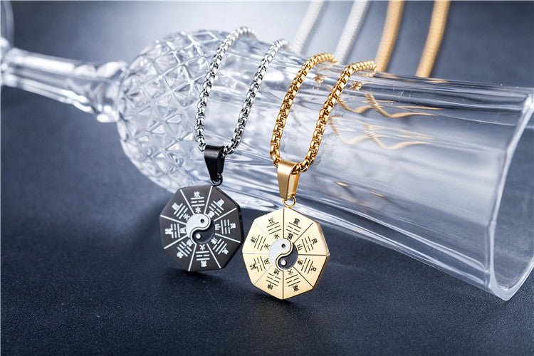 Planderful Titanium Steel Yin Yang Tai Chi Pendant Necklace Unisex Durable Jewelry