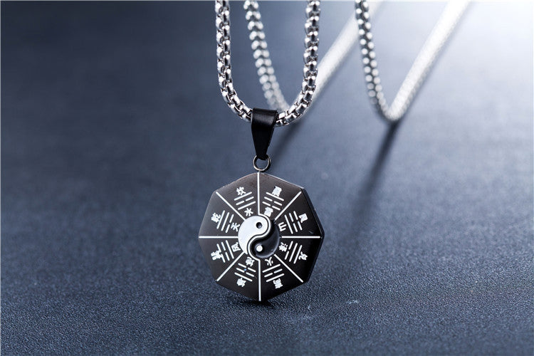 Planderful Titanium Steel Yin Yang Tai Chi Pendant Necklace Unisex Durable Jewelry