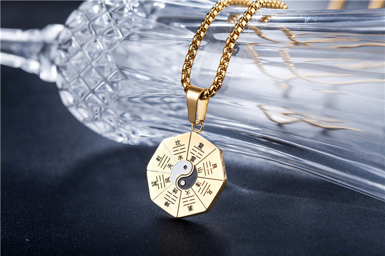 Planderful Titanium Steel Yin Yang Tai Chi Pendant Necklace Unisex Durable Jewelry