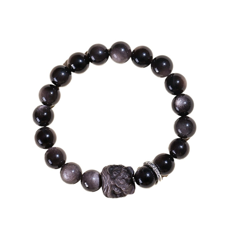 Planderful Fortune's Favor Bracelet – Elegant Crystal and Silver Obsidian Design