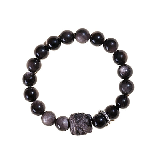 Planderful Fortune's Favor Bracelet – Elegant Crystal and Silver Obsidian Design