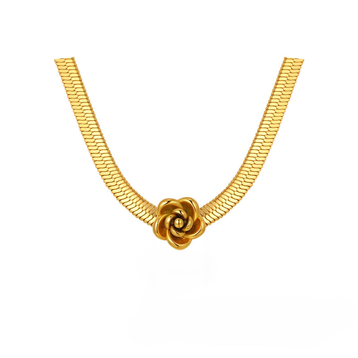 Stainless Steel Ladies Flower Snake Chain Rose Blade Chain Necklace Gold