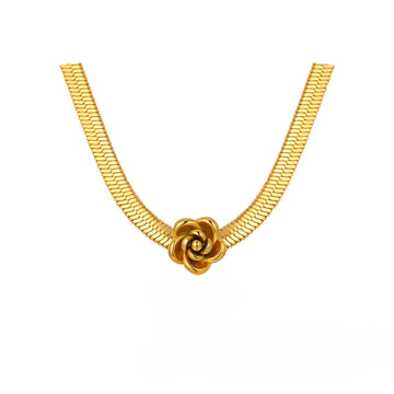 Stainless Steel Ladies Flower Snake Chain Rose Blade Chain Necklace Gold