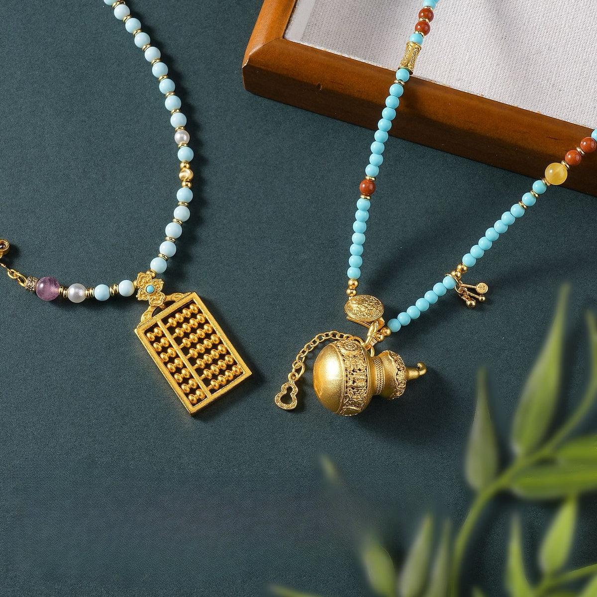 Gold-Tone Gourd Turquoise Necklace