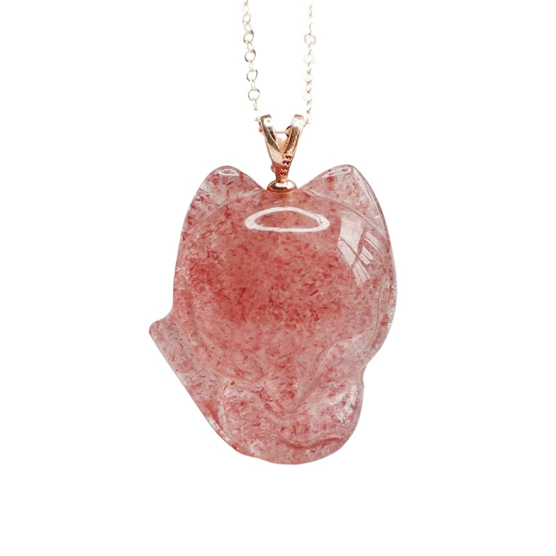 Strawberry Quartz Fox 925 Silver Pendant — No Chain
