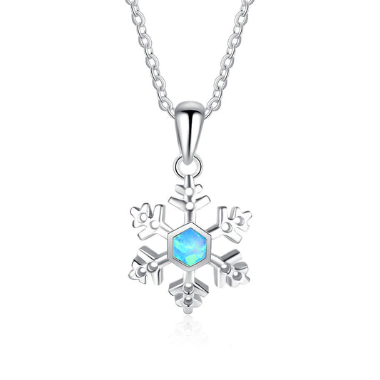 Christmas Snowflake Blue Opal Sterling Silver Necklace