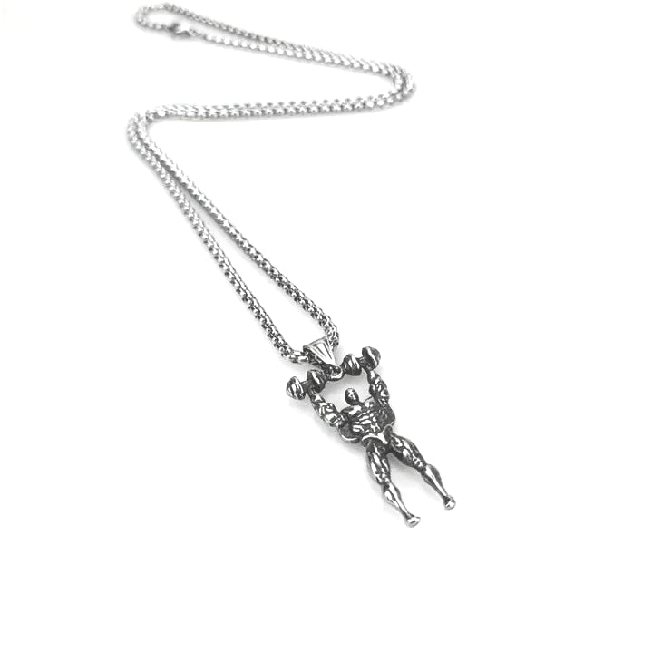 1. Planderful Barbell Necklace Titanium Steel For Men Weightlifting Pendant Hip Hop Style Giftable