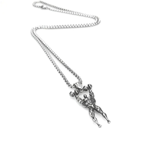 1. Planderful Barbell Necklace Titanium Steel For Men Weightlifting Pendant Hip Hop Style Giftable