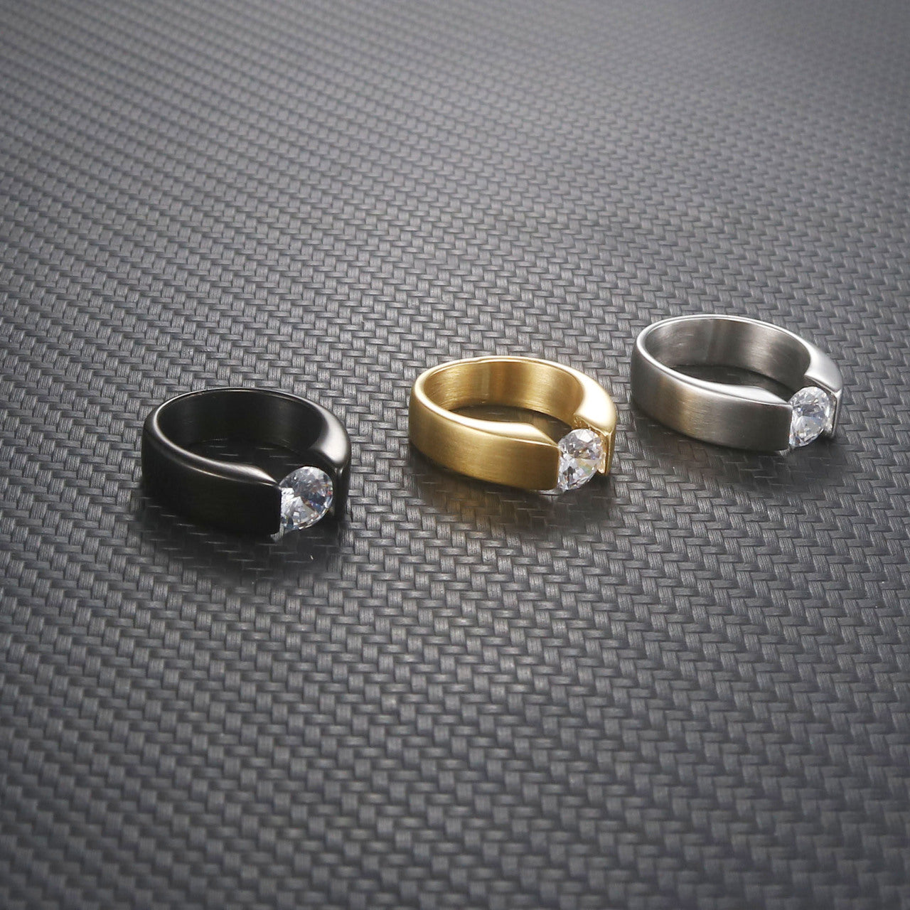 Stylish Men's Zircon-Studded Titanium Steel Ring - Minimalist Design in Stainless Steel