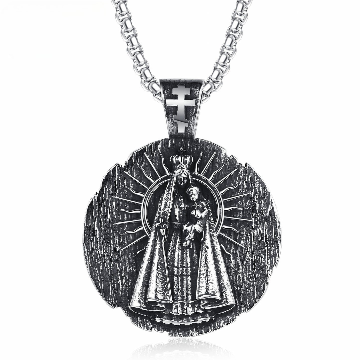 Steel Necklace - Vintage Virgin Mary Pendant