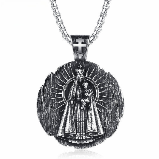 Steel Necklace - Vintage Virgin Mary Pendant