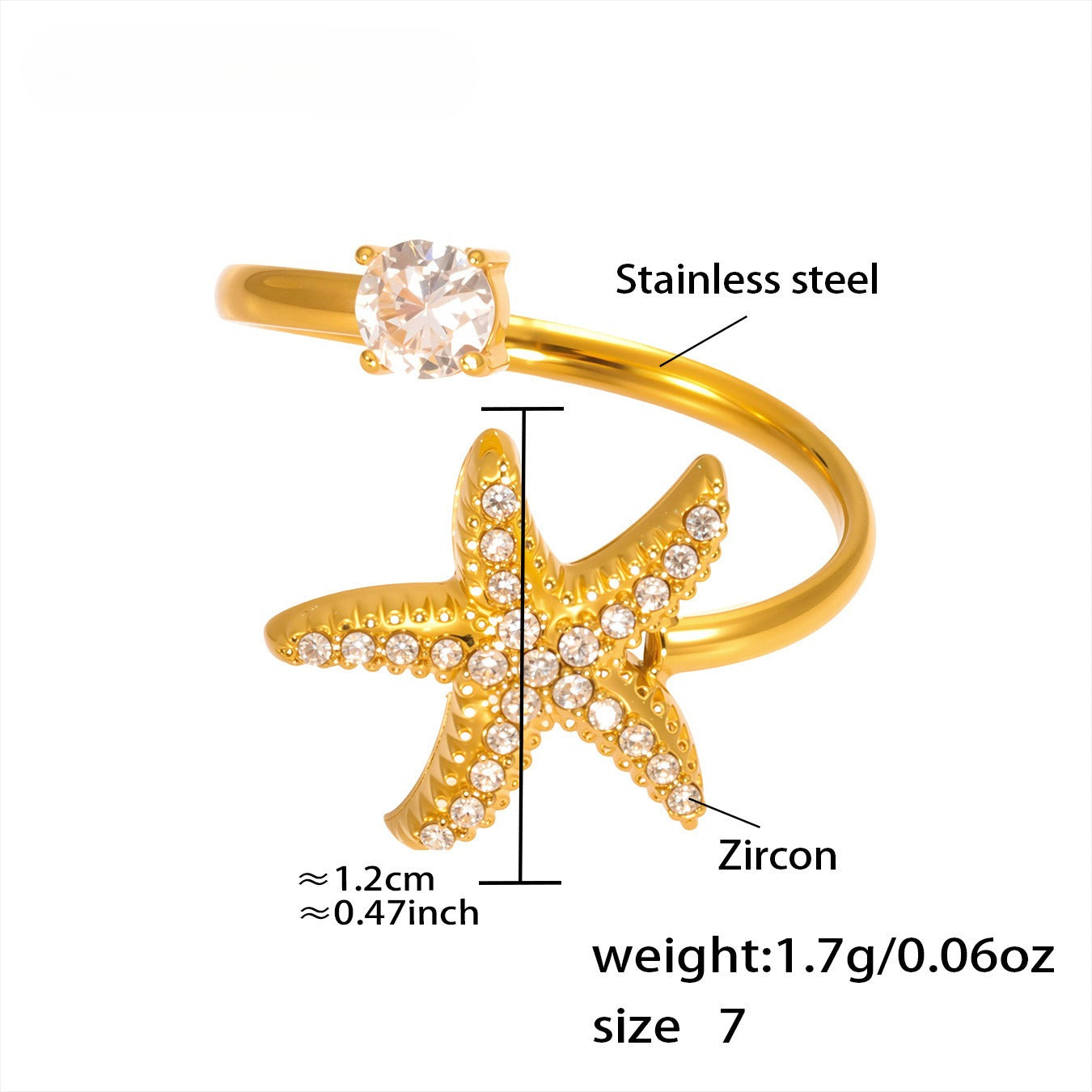 Planderful Starfish Ring 18K Gold Plated Beach Lovers