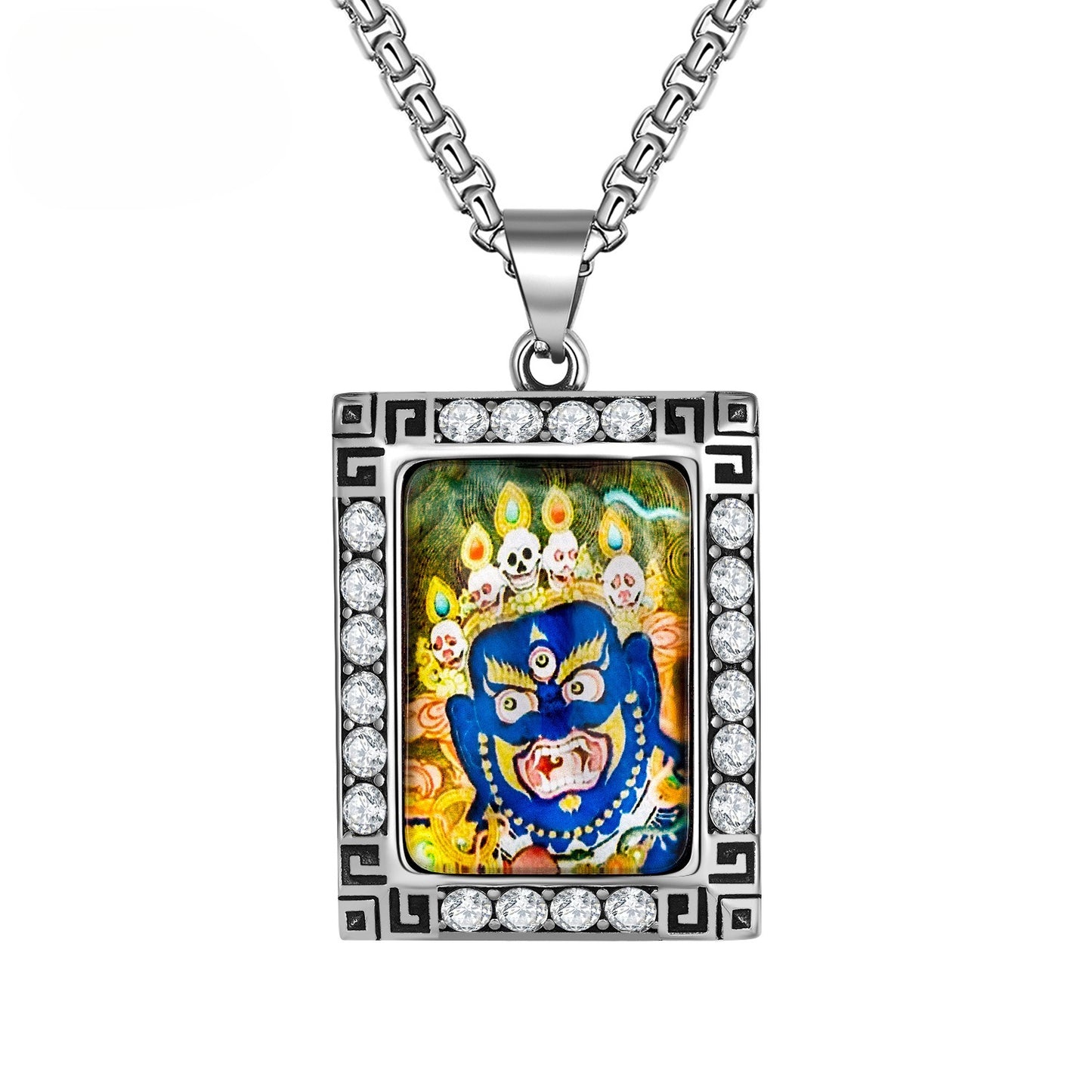 Zircon Necklace - Vintage Nepal Thangka Pendant For Men Featuring Inlaid Black Steel