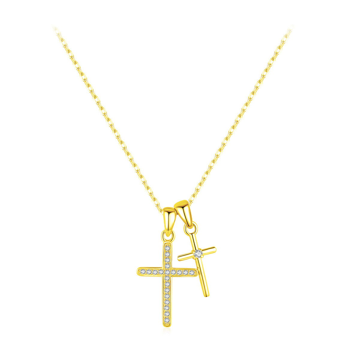 Planderful Collection S925 Silver Double Cross Necklace – Trendy Artistic Niche Collarbone Chain