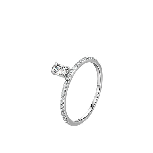 Sterling Silver Oval Simulated Diamond Zircon Ring for Women - Cross-border Popular Crown Index Finger Ring