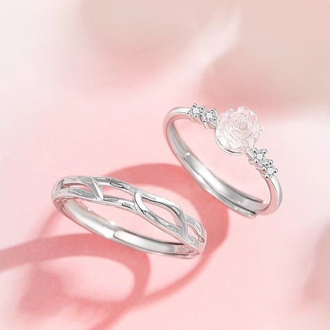 Couple Ring S925 Sterling Silver Camellia Design Gift