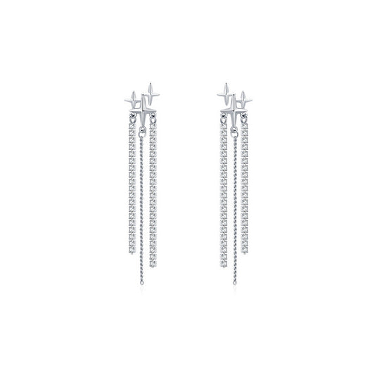 Sterling Silver Tassel Earrings with Zircon Accents