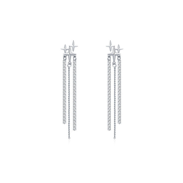Sterling Silver Tassel Earrings with Zircon Accents
