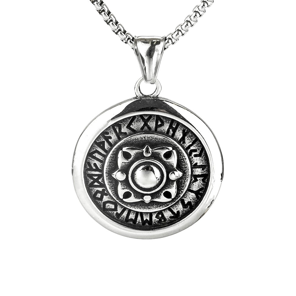 Planderful Viking Rune Pendant Necklace For Men Stainless Steel Black Polished Retro Shield Design Norse Legacy