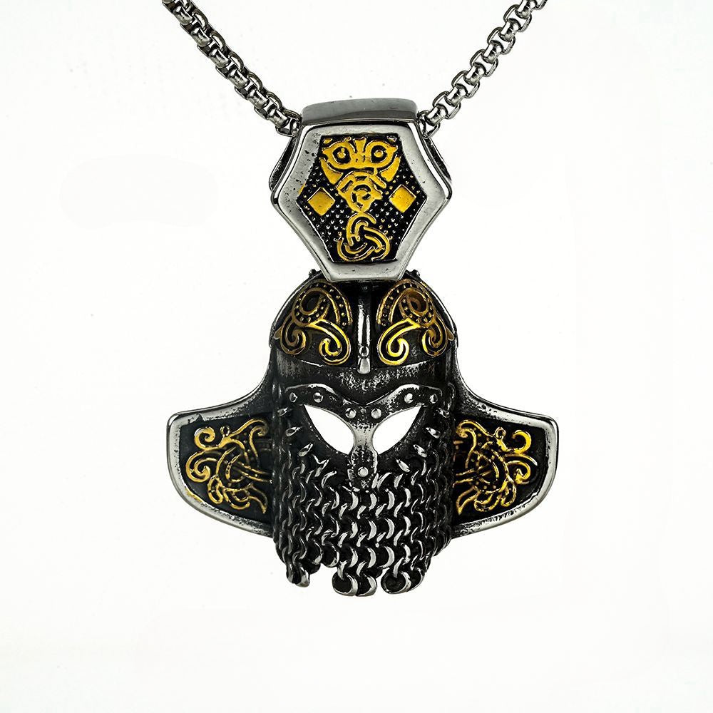 Nordic Viking Warrior Helmet Titanium Steel Pendant Necklace