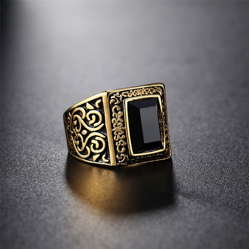 Planderful Mens Titanium Steel Ring Zircon Retro Pattern Unisex Jewelry Gift Everyday Genie Edition