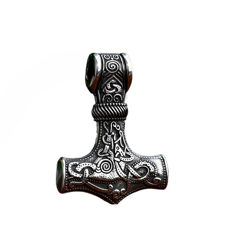 Stainless Steel Thor's Hammer Necklace Pendant – Viking Rune Titanium Steel Pendant