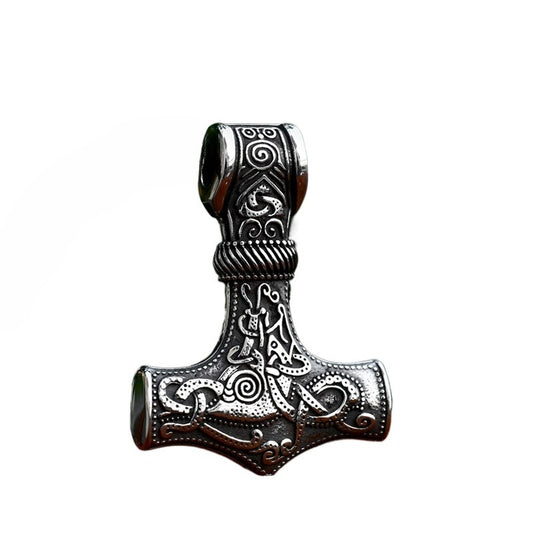 Stainless Steel Thor's Hammer Necklace Pendant – Viking Rune Titanium Steel Pendant