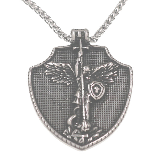 Cross-border best-selling holy angel shield titanium steel pendant Nordic myth amulet archangel necklace stainless steel chain for men