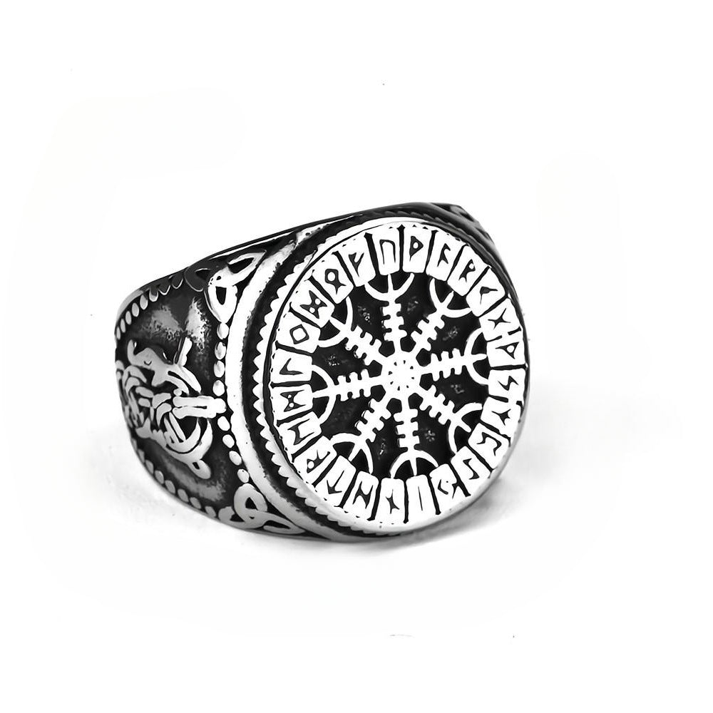 European And American Jewelry Wholesale Men's Titanium Steel Ring Viking Snowflake Compass Rune